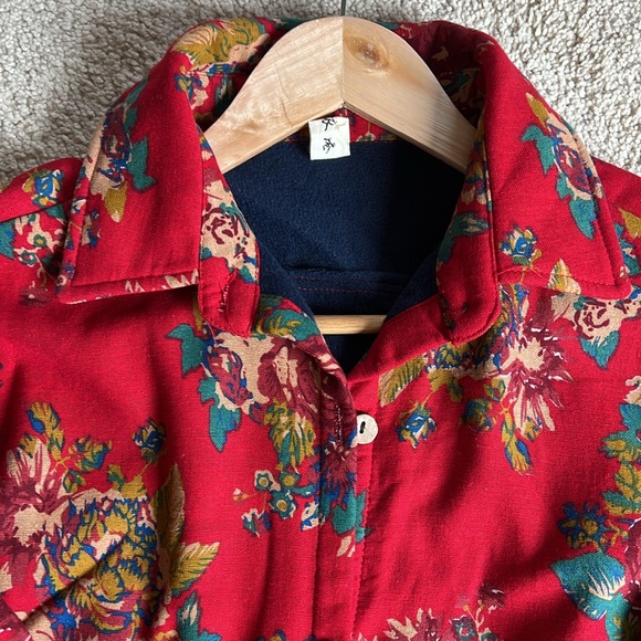 MANDARIN Floral Long Ethnic Coat Jacket Lined Red - Picture 7 of 8